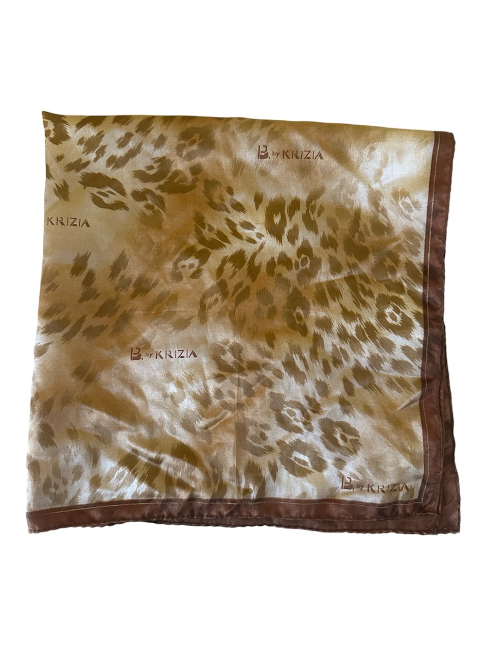 B by Krizia Vintage Leopard-Print Silk Satin Scarf in Tan and Brown